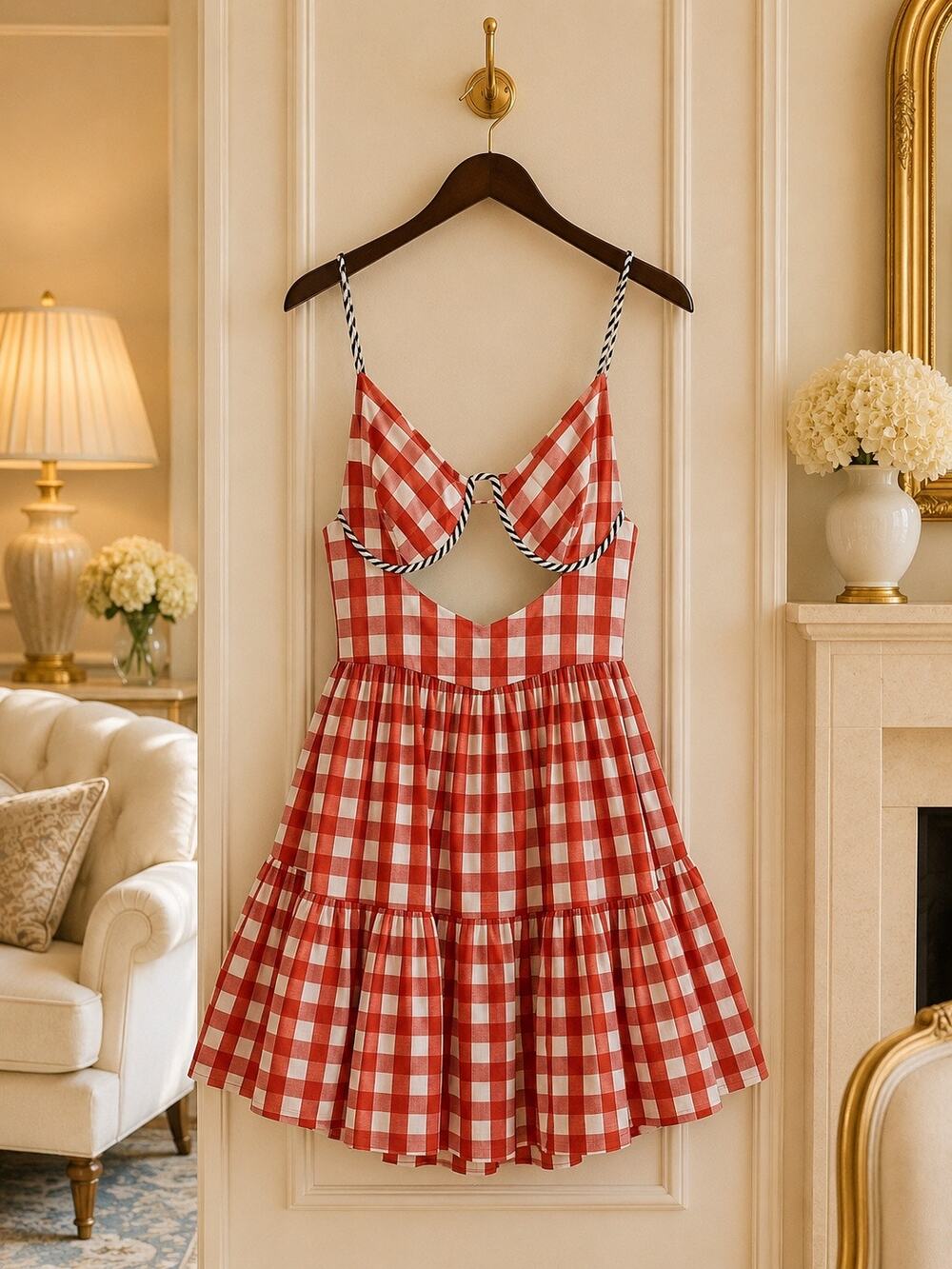 Mo Maya Luna Mini Dress Size M/L Check Plaid Leopard Straps NWT Date Night Fun